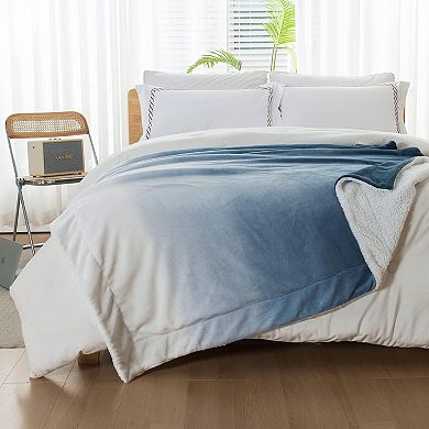 Elegant Comfort Ombre Printed Velvet Touch Sherpa Throw