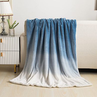 Elegant Comfort Ombre Printed Velvet Touch Sherpa Throw