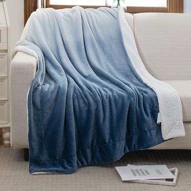 Elegant Comfort Ombre Printed Velvet Touch Sherpa Throw