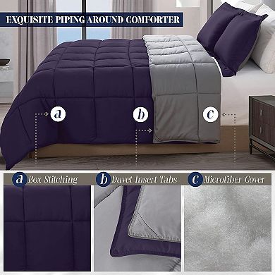 Elegant Comfort Reversible 3-piece Box Stitched Comforter & Shams Duvet Insert With 4 Corner Tabs