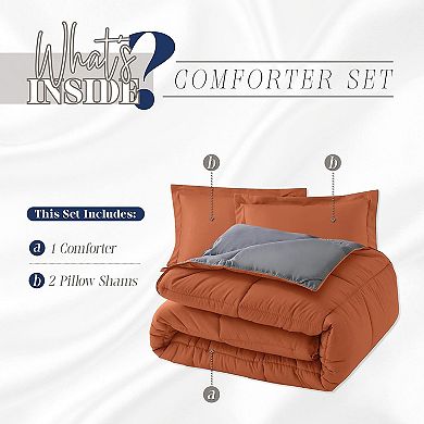 Elegant Comfort Reversible 3-piece Box Stitched Comforter & Shams Duvet Insert With 4 Corner Tabs