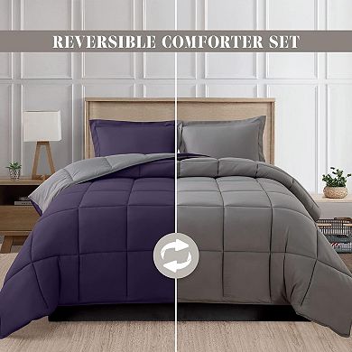 Elegant Comfort Reversible 3-piece Box Stitched Comforter & Shams Duvet Insert With 4 Corner Tabs