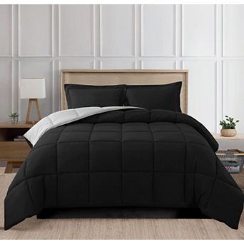 Elegant Comfort Reversible 3 pc Box Stitched Comforter & Shams Duvet Insert With 4 Corner Tabs
