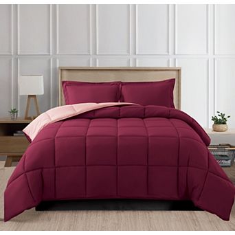 Elegant Comfort Reversible 3 pc Box Stitched Comforter & Shams Duvet Insert With 4 Corner Tabs