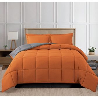 Elegant Comfort Reversible 3 pc Box Stitched Comforter & Shams Duvet Insert With 4 Corner Tabs