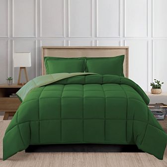 Elegant Comfort Reversible 3 pc Box Stitched Comforter & Shams Duvet Insert With 4 Corner Tabs