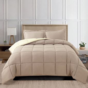 Elegant Comfort Reversible 3 pc Box Stitched Comforter & Shams Duvet Insert With 4 Corner Tabs