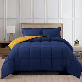 Elegant Comfort Reversible 3 pc Box Stitched Comforter & Shams Duvet Insert With 4 Corner Tabs