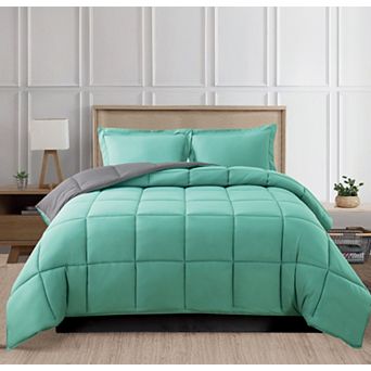 Elegant Comfort Reversible 3 pc Box Stitched Comforter & Shams Duvet Insert With 4 Corner Tabs