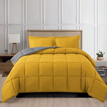 Elegant Comfort Reversible 3 pc Box Stitched Comforter & Shams Duvet Insert With 4 Corner Tabs