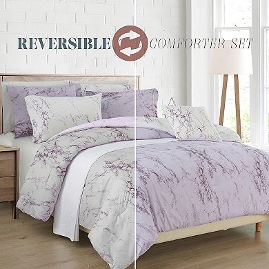 Elegant Comfort Reversible 10-pc Marble Comforter Set,with 6-pc Sheet Set With Sided Storage Pocket