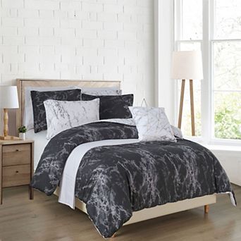 Elegant Comfort Reversible 10 pc Marble Comforter Set,with 6 pc Sheet Set With Sided Storage Pocket