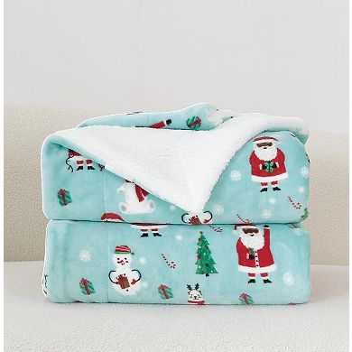Elegant Comfort Christmas Sherpa Throw With Flannel Fleece - 50 X 60