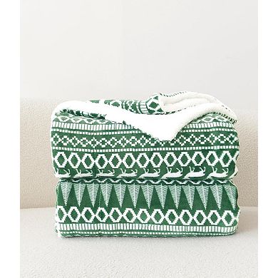 Elegant Comfort Christmas Sherpa Throw With Flannel Fleece - 50 X 60