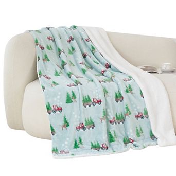 Elegant Comfort Christmas Sherpa Throw With Flannel Fleece - 50 X 60