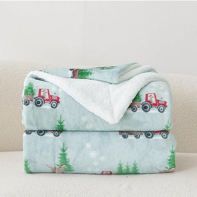 Elegant Comfort Christmas Sherpa Throw With Flannel Fleece - 50 X 60