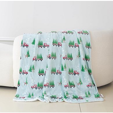 Elegant Comfort Christmas Sherpa Throw With Flannel Fleece - 50 X 60