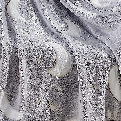 Elegant Comfort Glow In The Dark Throw Blanket Velvety Feel 50 X 60 Inches Star Moon