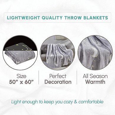 Elegant Comfort Glow In The Dark Throw Blanket Velvety Feel 50 X 60 Inches Star Moon