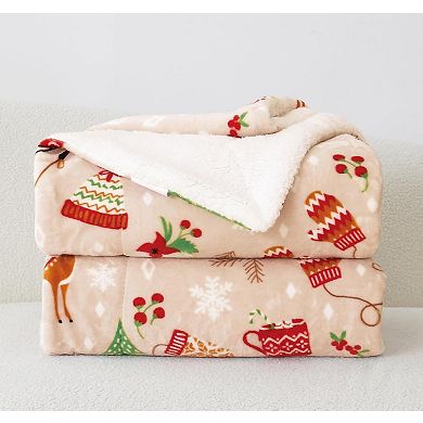 Elegant Comfort Christmas Sherpa Throw With Flannel Fleece - 50 X 60