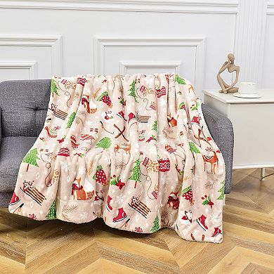 Elegant Comfort Christmas Sherpa Throw With Flannel Fleece - 50 X 60