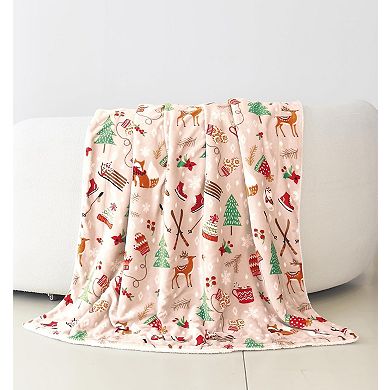 Elegant Comfort Christmas Sherpa Throw With Flannel Fleece - 50 X 60