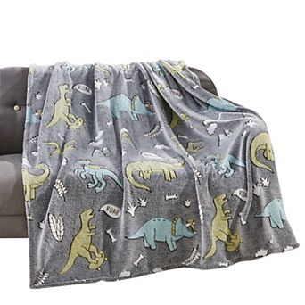 Elegant Comfort Glow In The Dark Throw Blanket Velvet Dino Friends