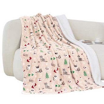Elegant Comfort Christmas Sherpa Throw With Flannel Fleece - 50 X 60