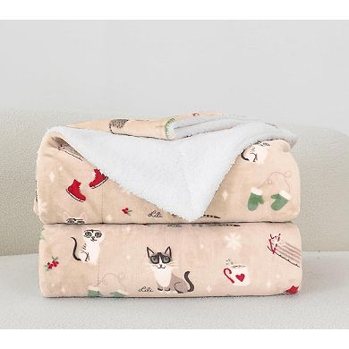 Elegant Comfort Christmas Sherpa Throw With Flannel Fleece - 50 X 60