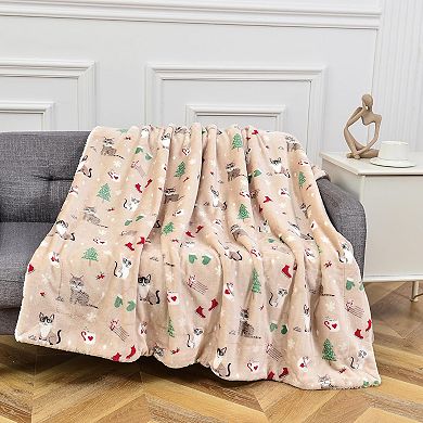 Elegant Comfort Christmas Sherpa Throw With Flannel Fleece - 50 X 60