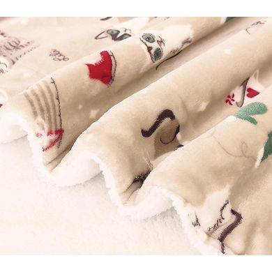 Elegant Comfort Christmas Sherpa Throw With Flannel Fleece - 50 X 60