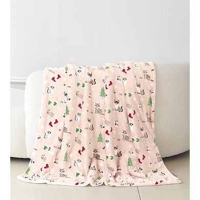 Elegant Comfort Christmas Sherpa Throw With Flannel Fleece - 50 X 60