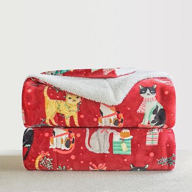 Elegant Comfort Christmas Sherpa Throw With Flannel Fleece - 50 X 60