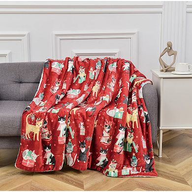 Elegant Comfort Christmas Sherpa Throw With Flannel Fleece - 50 X 60