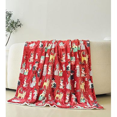 Elegant Comfort Christmas Sherpa Throw With Flannel Fleece - 50 X 60