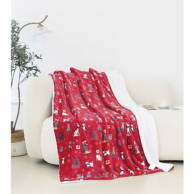 Elegant Comfort Christmas Sherpa Throw With Flannel Fleece - 50 X 60