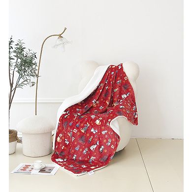 Elegant Comfort Christmas Sherpa Throw With Flannel Fleece - 50 X 60