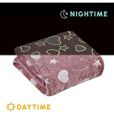 Elegant Comfort Glow In The Dark Throw Blanket Velvety Feel 50 X 60 Inches My heart and Star