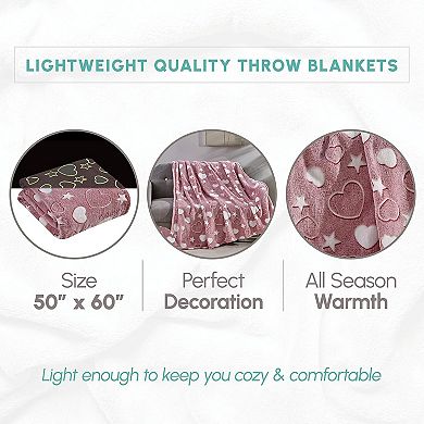 Elegant Comfort Glow In The Dark Throw Blanket Velvety Feel 50 X 60 Inches My heart and Star