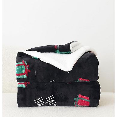 Elegant Comfort Christmas Sherpa Throw With Flannel Fleece - 50 X 60