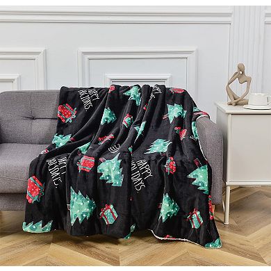 Elegant Comfort Christmas Sherpa Throw With Flannel Fleece - 50 X 60