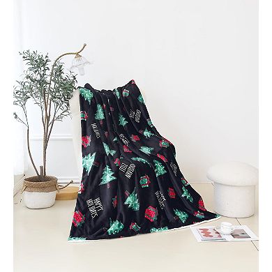 Elegant Comfort Christmas Sherpa Throw With Flannel Fleece - 50 X 60