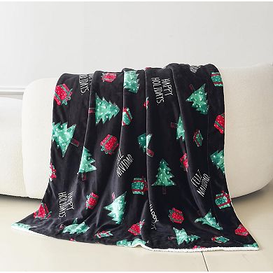 Elegant Comfort Christmas Sherpa Throw With Flannel Fleece - 50 X 60