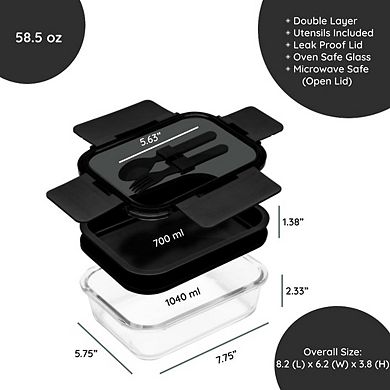 Lexi Home 58.5 oz. 2-Pack Premium Double-Layer Glass Bento Box Set
