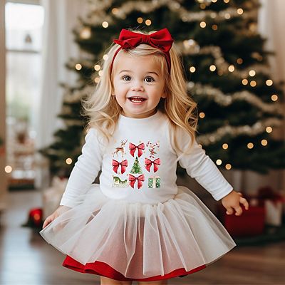 The Juniper Shop Coquette Christmas Collage Youth Long Sleeve Tee - M - White