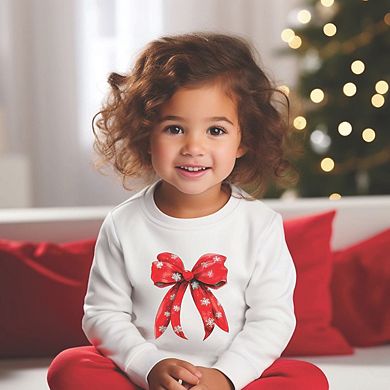 Coquette Christmas Snowflake Bow Toddler Graphic Sweatshirt