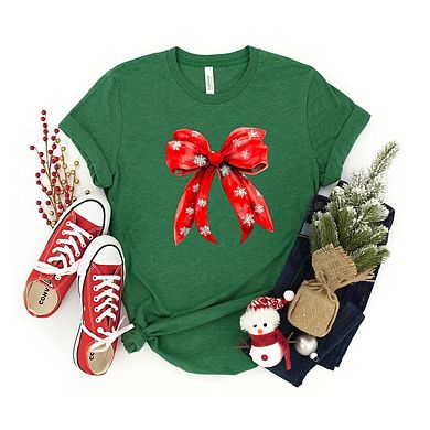 Coquette Christmas Snowflake Bow Youth Short Sleeve Graphic Tee