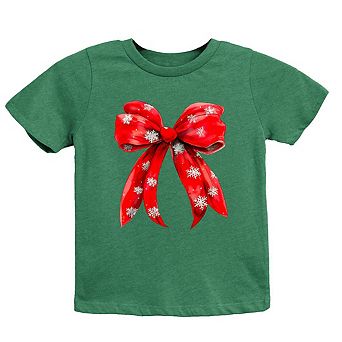 Coquette Christmas Snowflake Bow Youth Short Sleeve Graphic Tee