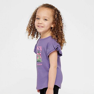 Coquette St. Nick's Tree Farm Toddler Flutter Sleeve Graphic Tee