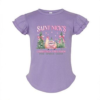 Coquette St. Nick's Tree Farm Toddler Flutter Sleeve Graphic Tee